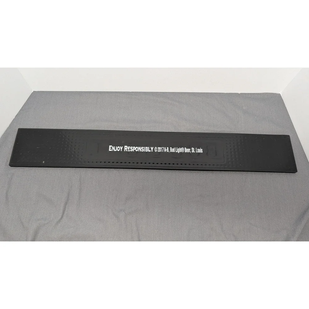 Bud Light Bar Rail Runner Mat 23.5x3.5 Black Blue Rubber Spill Mat Man Cave